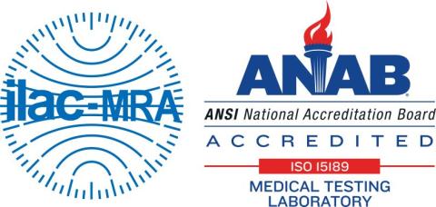 ilac-MRA and ANAB accredidation logo. ISO 15189